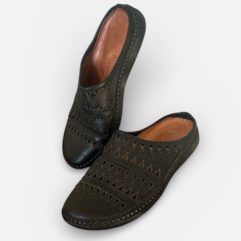 INCA Daly Black Leather Slip-On MULES CLOGS Size US Size 7-7.5 (EU 38) Artisan